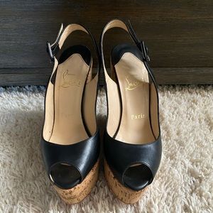 Christian Louboutin Leather Sling Back Wedges